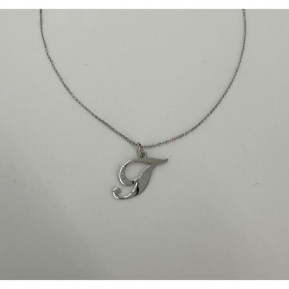 Script T Initial Charm & Silver Chain Necklace - 925 Sterling Silver  - 18"  NEW - Picture 4 of 8
